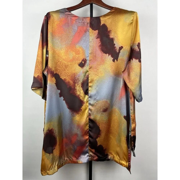 Melissa McCarthy Seven7 Women's Abstract Sunset Short Sleeve Satin Blouse Sz 2X - Picture 6 of 6